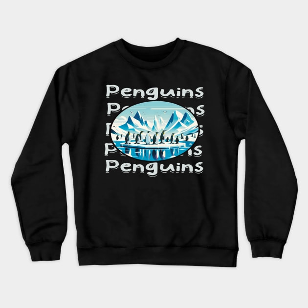 Cute Penguins in Antarctica Ice Landscape Crewneck Sweatshirt by LozsArt